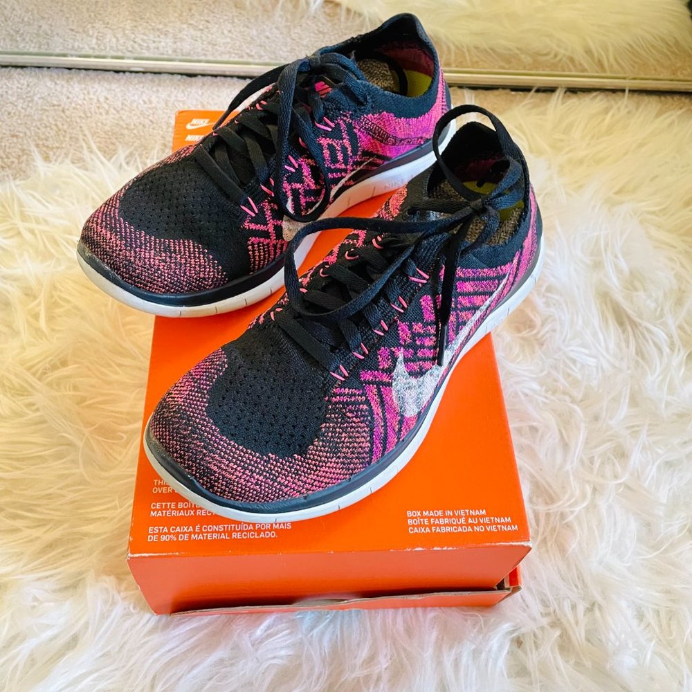 Nike Free 4.0 Flyknit Women's Running Shoes - Black Pink Fuchsia - Size 6.5